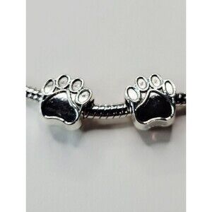 New For Pandora Bracelets TWO bright silver color dog, bear, cat paw charm beads